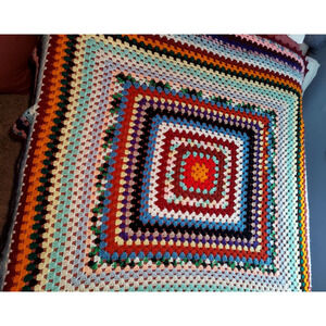 Afghan Crotchet Granny Core Cottage 81" x 42" Throw Blanket Boho
